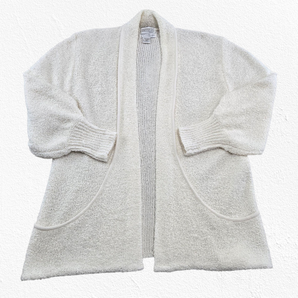Vintage 90s Sideffects White Ivory Textured Knit Open Front Cardigan Size 2XL - Picture 3 of 8